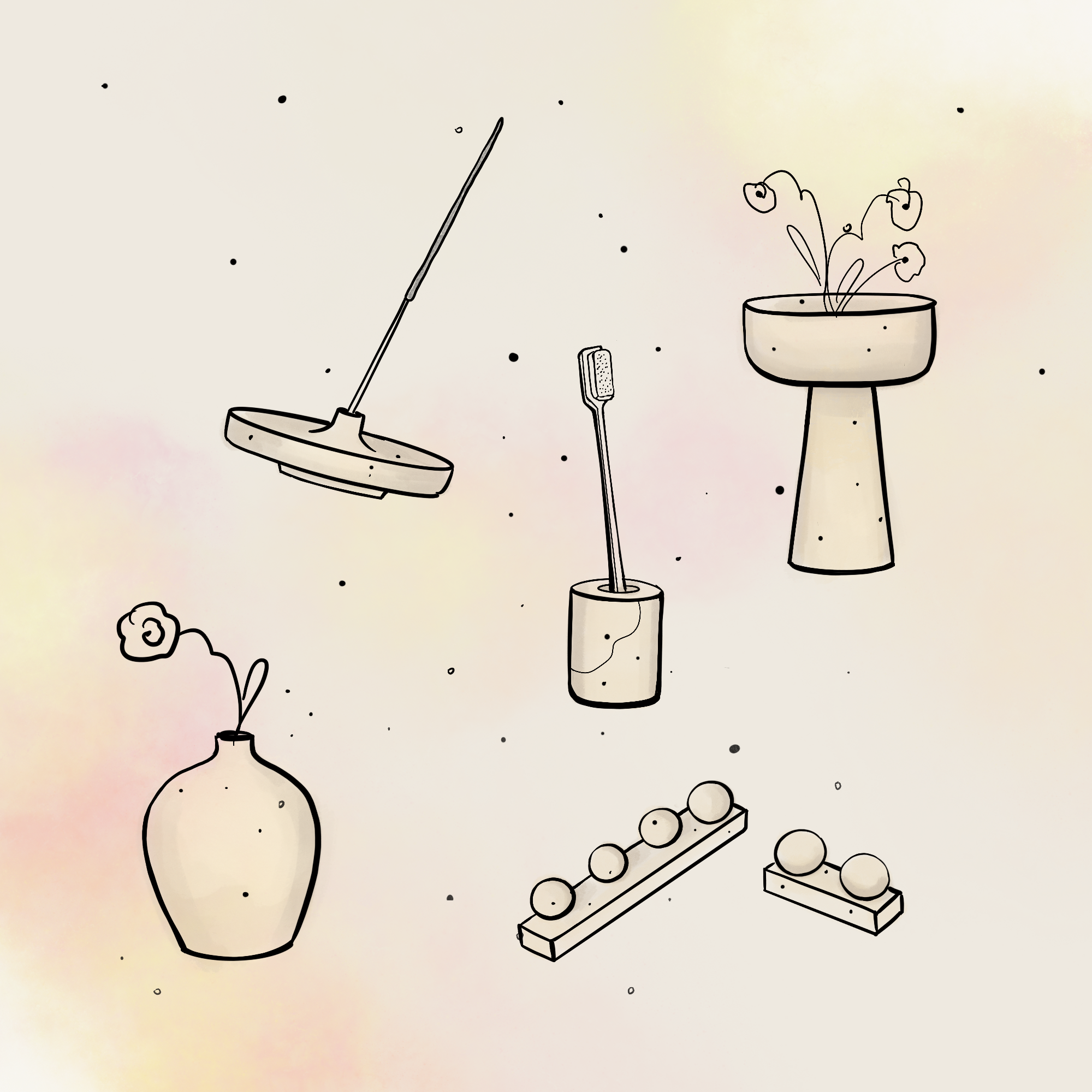 Cover image of a product collection featuring a line drawing of multiple home decor products on a beige background.